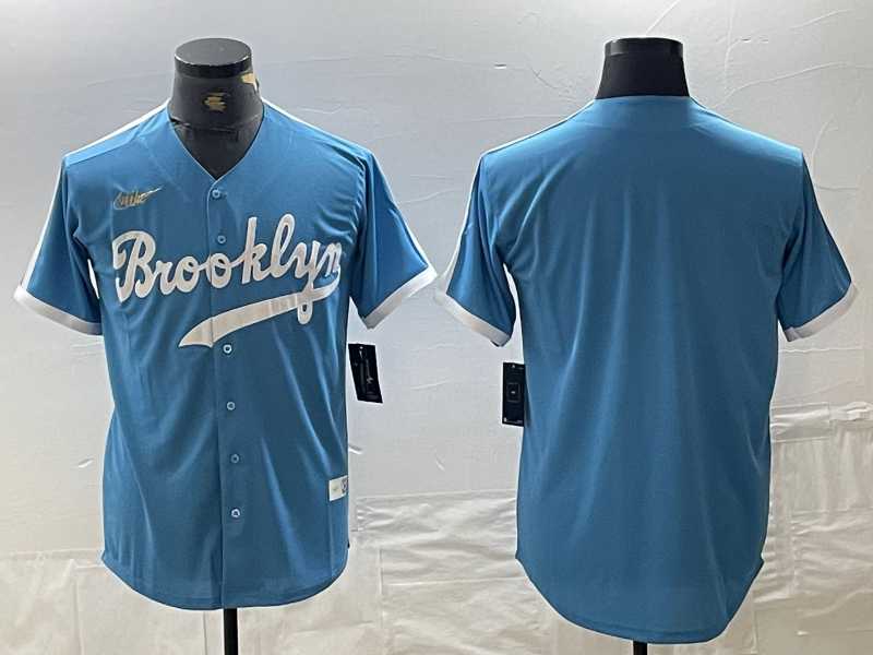 Men%27s Los Angeles Dodgers Blank Light Blue Throwback Cool Base Stitched Baseball Jersey